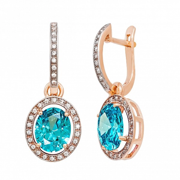 Серьги золотые с аквамарином и фианитами 103-0241Акв
