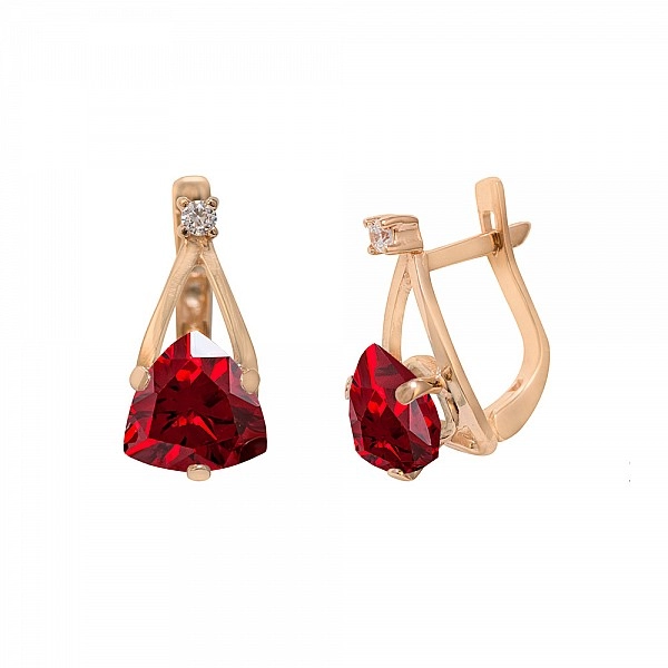 Серьги золотые с гранатом и фианитами 103-0019Гр