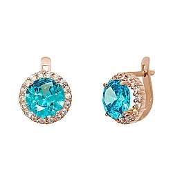 Серьги золотые с аквамарином и фианитами 103-0048Акв