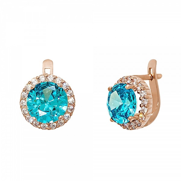 Серьги золотые с аквамарином и фианитами 103-0048Акв