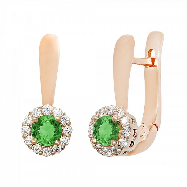Серьги золотые с изумрудами и бриллиантами 303-0227ДСм