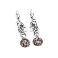 Серьги серебряные с агатом, жемчугом и фианитами 2274