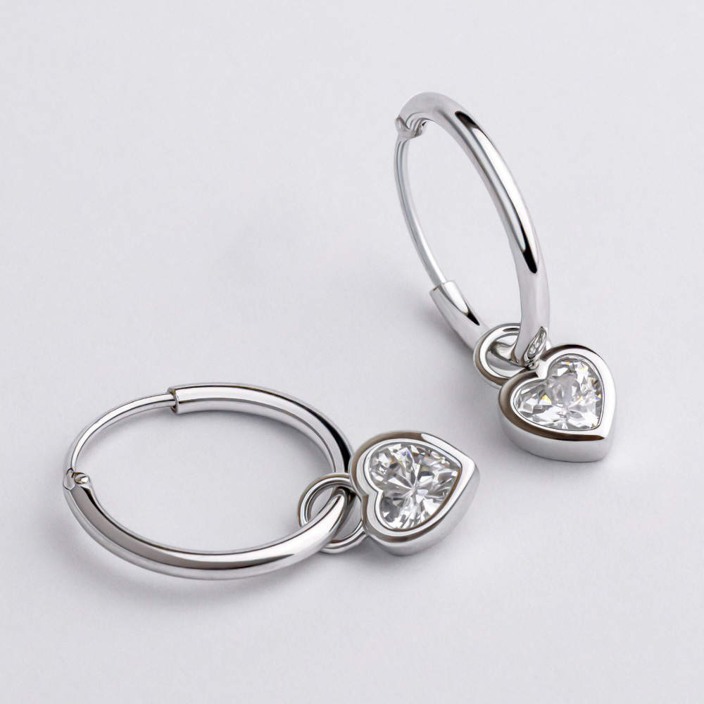 Серьги-конго серебряные с фианитами Сердечка 3795.1