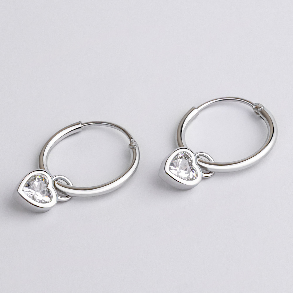 Серьги-конго серебряные с фианитами Сердечка 3795.1